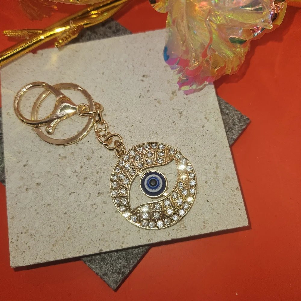 Gold Blue Evil Eye Keychain Bag Charm Key Chain
